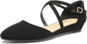 DREAM PAIRS Pointed Toe Low Wedge Heeled Ankle Strap Flats Shoes for Women Dressy Comfortable, Casual Slip-on Dress Shoes for Business Office and Work