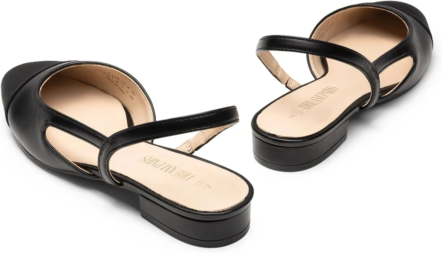 DREAM PAIRS Slingback Ballet Flats for Women Square Cap Toe Low Heel Dress Shoes Comfortable Work Flats for Office Party Wedding Business Casual