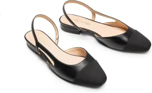DREAM PAIRS Slingback Ballet Flats for Women Square Cap Toe Low Heel Dress Shoes Comfortable Work Flats for Office Party Wedding Business Casual