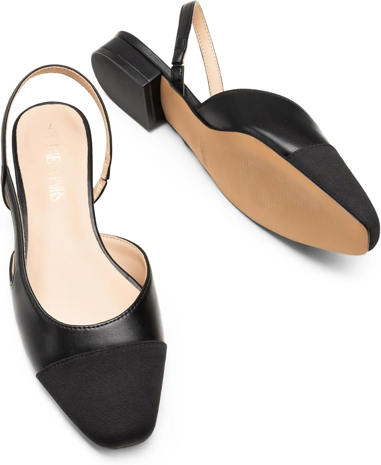 DREAM PAIRS Slingback Ballet Flats for Women Square Cap Toe Low Heel Dress Shoes Comfortable Work Flats for Office Party Wedding Business Casual