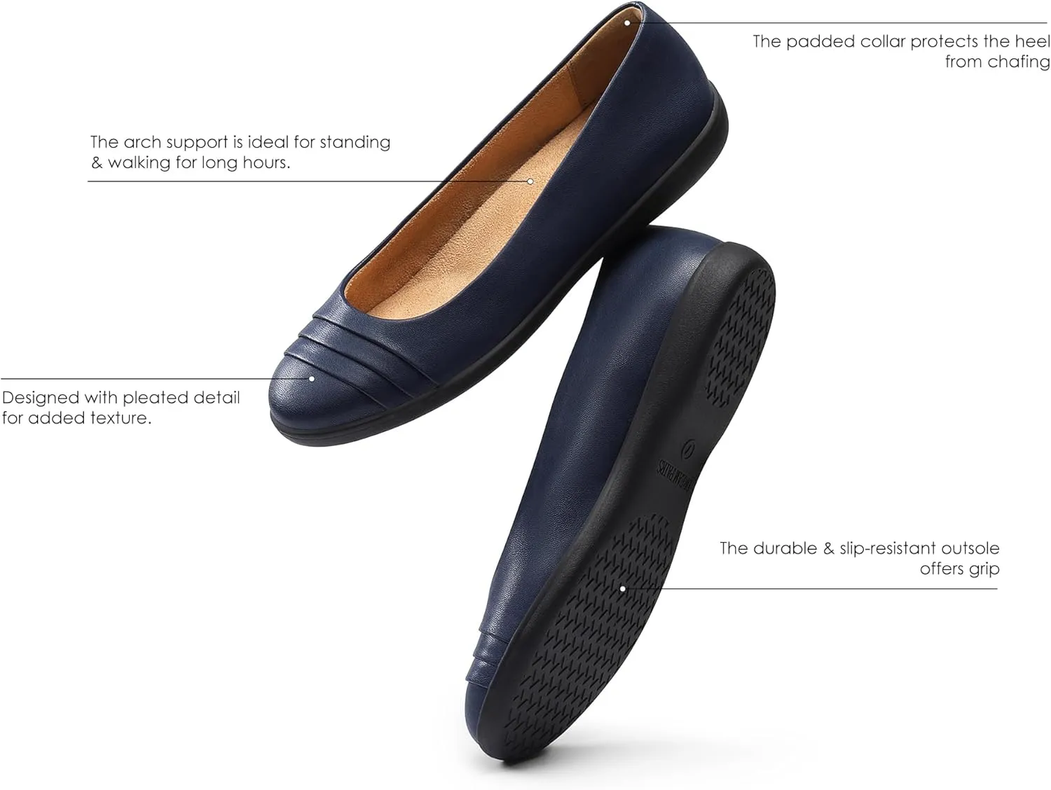 DREAM PAIRS Womens Comfortable Ballet Flats, Business Office Dress Shoes, Dressy Round Toe Slip On Work Flats