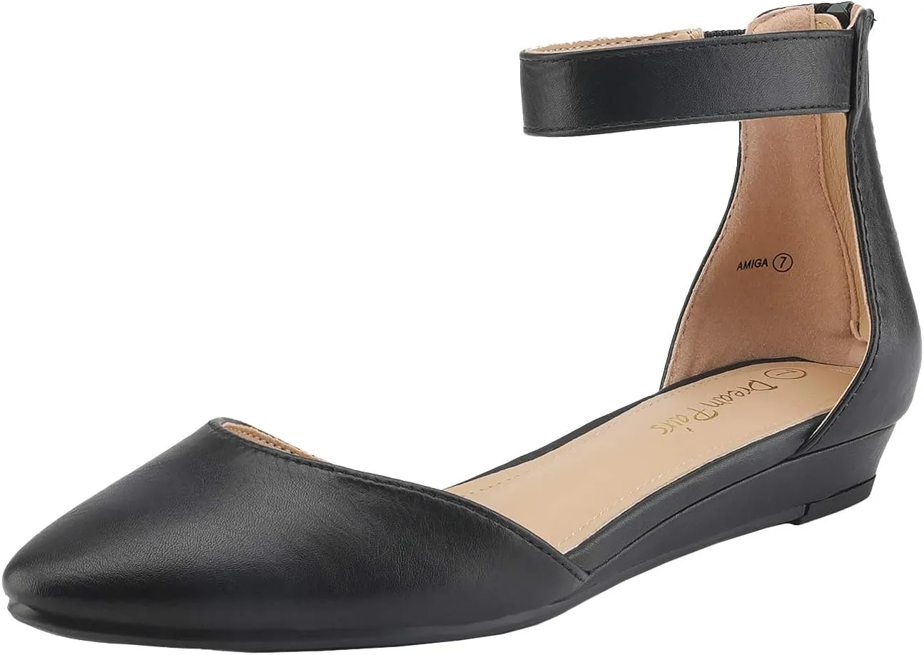 DREAM PAIRS Women's Low Wedge Ankle Strap Dress Flats Shoes