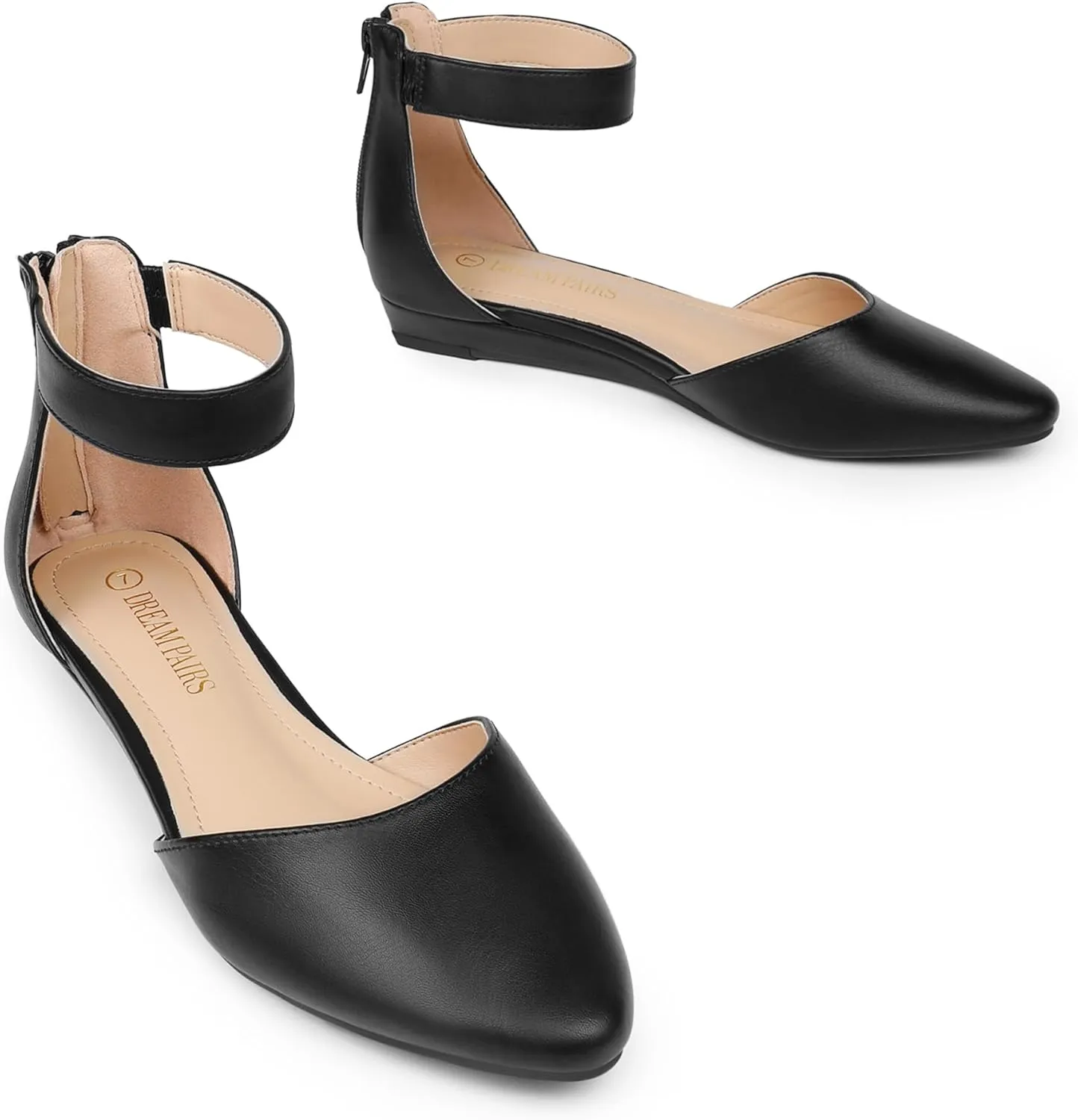 DREAM PAIRS Women's Low Wedge Ankle Strap Dress Flats Shoes