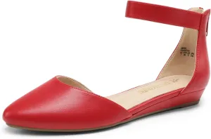 DREAM PAIRS Women's Low Wedge Ankle Strap Dress Flats Shoes