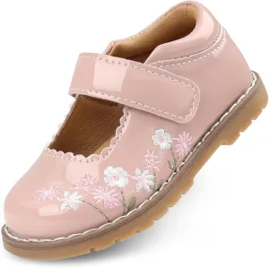 Dress Shoes for Girls Bow Flower Girl Mary Jane Flats Little Girl Dress Shoes for Wedding, Party, Birthday