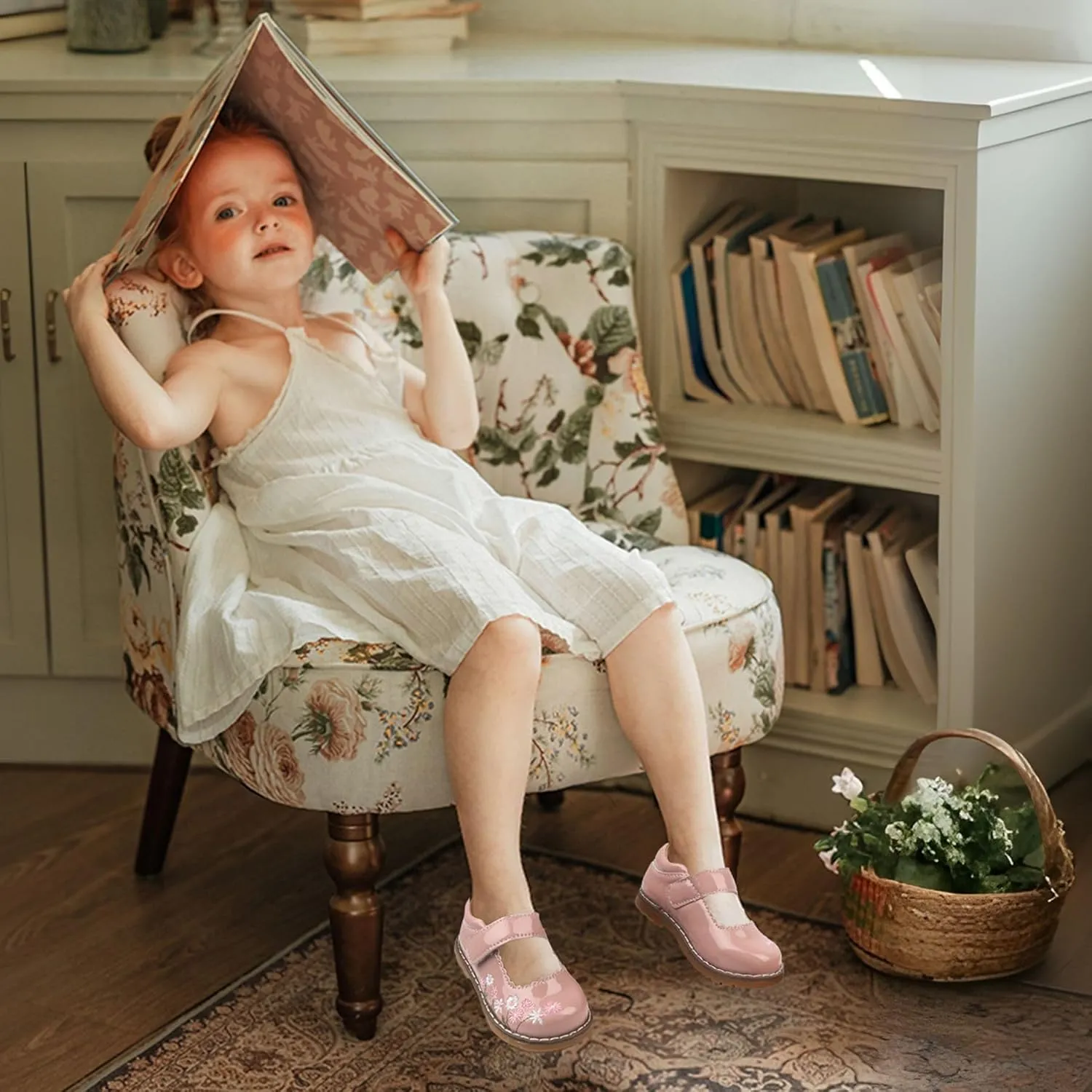 Dress Shoes for Girls Bow Flower Girl Mary Jane Flats Little Girl Dress Shoes for Wedding, Party, Birthday