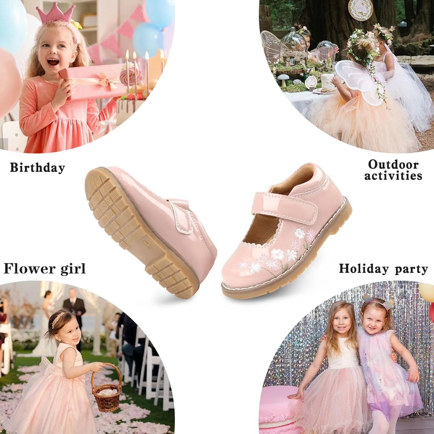 Dress Shoes for Girls Bow Flower Girl Mary Jane Flats Little Girl Dress Shoes for Wedding, Party, Birthday