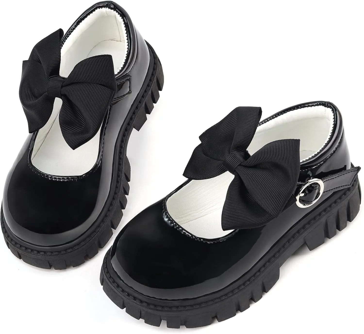 Dress Shoes for Girls Bow Flower Girl Mary Jane Flats Little Girl Dress Shoes for Wedding, Party, Birthday