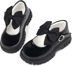 Dress Shoes for Girls Bow Flower Girl Mary Jane Flats Little Girl Dress Shoes for Wedding, Party, Birthday