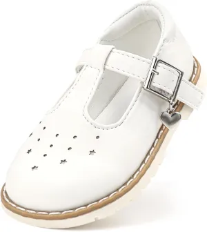 Dress Shoes for Girls Bow Flower Girl Mary Jane Flats Little Girl Dress Shoes for Wedding, Party, Birthday