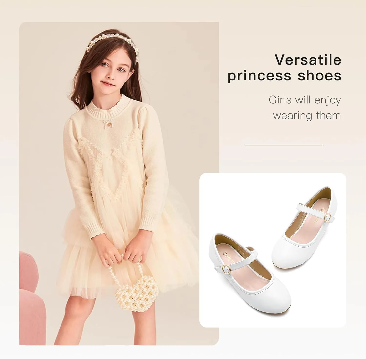 Dufannie Girls Dress Shoes Low Heel Princess Flats Mary Jane Flower Wedding Party Glitter Shoes for Kids Toddler