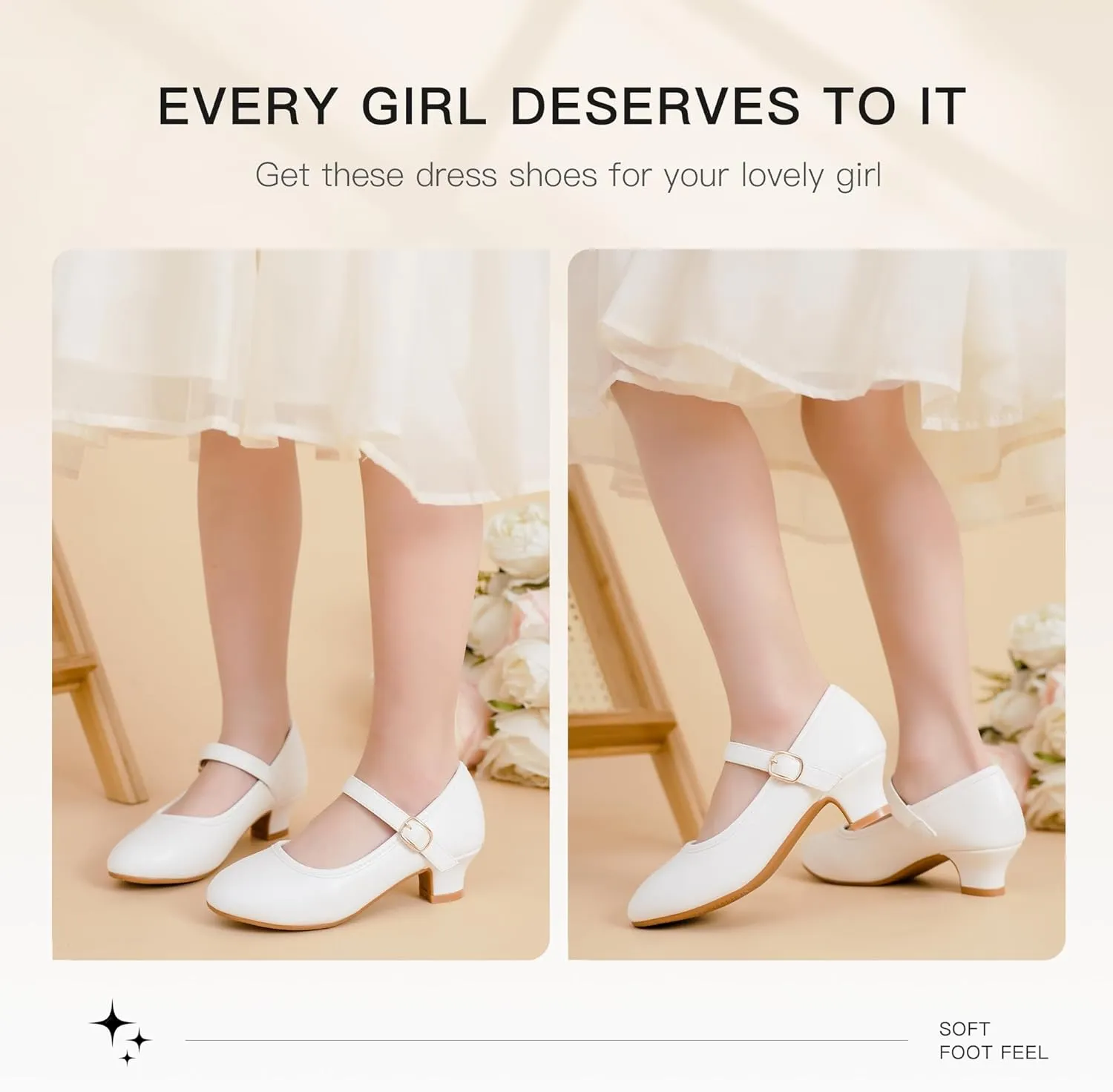 Dufannie Girls Dress Shoes Low Heel Princess Flats Mary Jane Flower Wedding Party Glitter Shoes for Kids Toddler