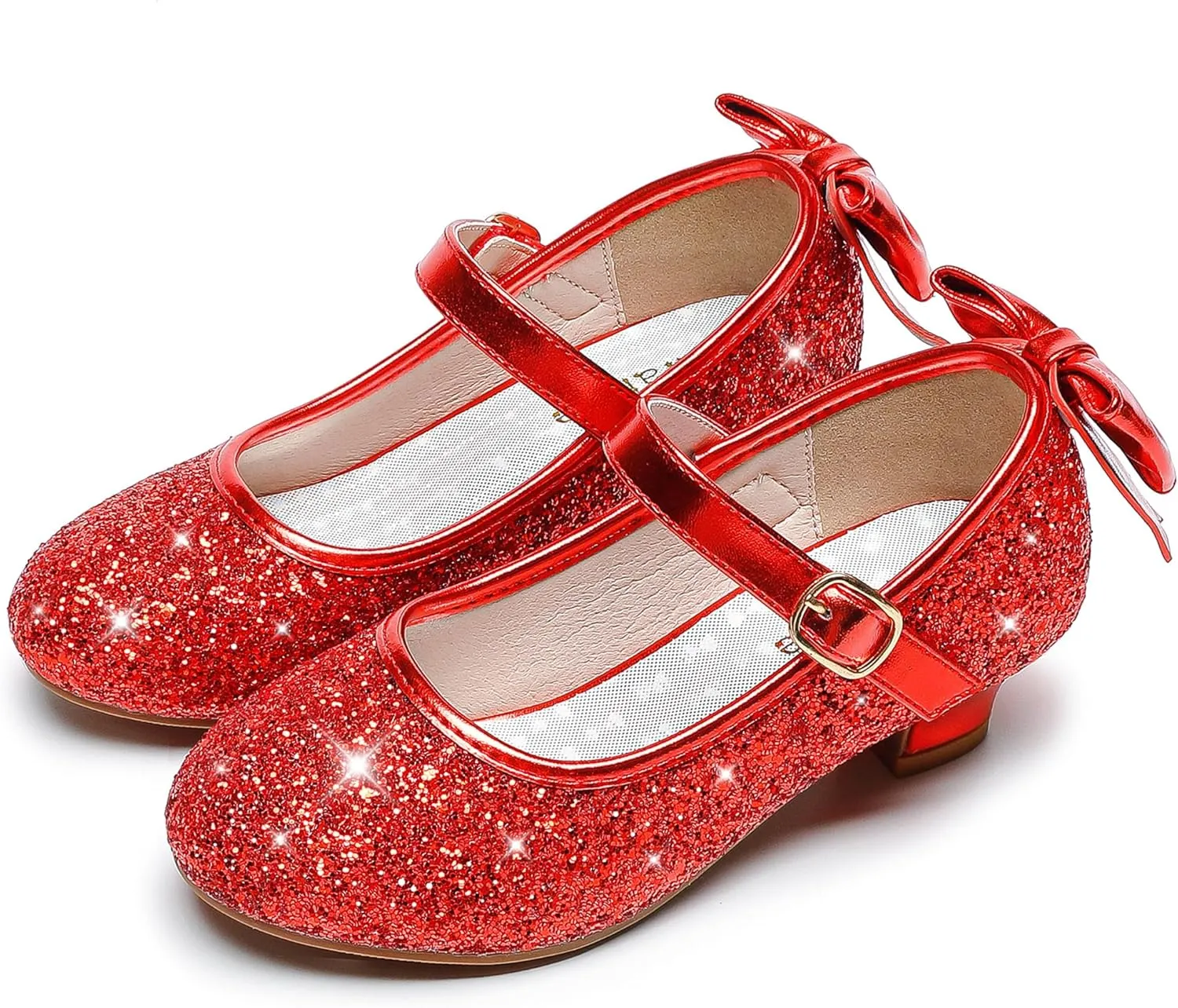 Dufannie Red Girls Low Heel Sparkly Princess Shoes Glitter Toddler Flats Casual Party Dress Shoes for Little Big Kids