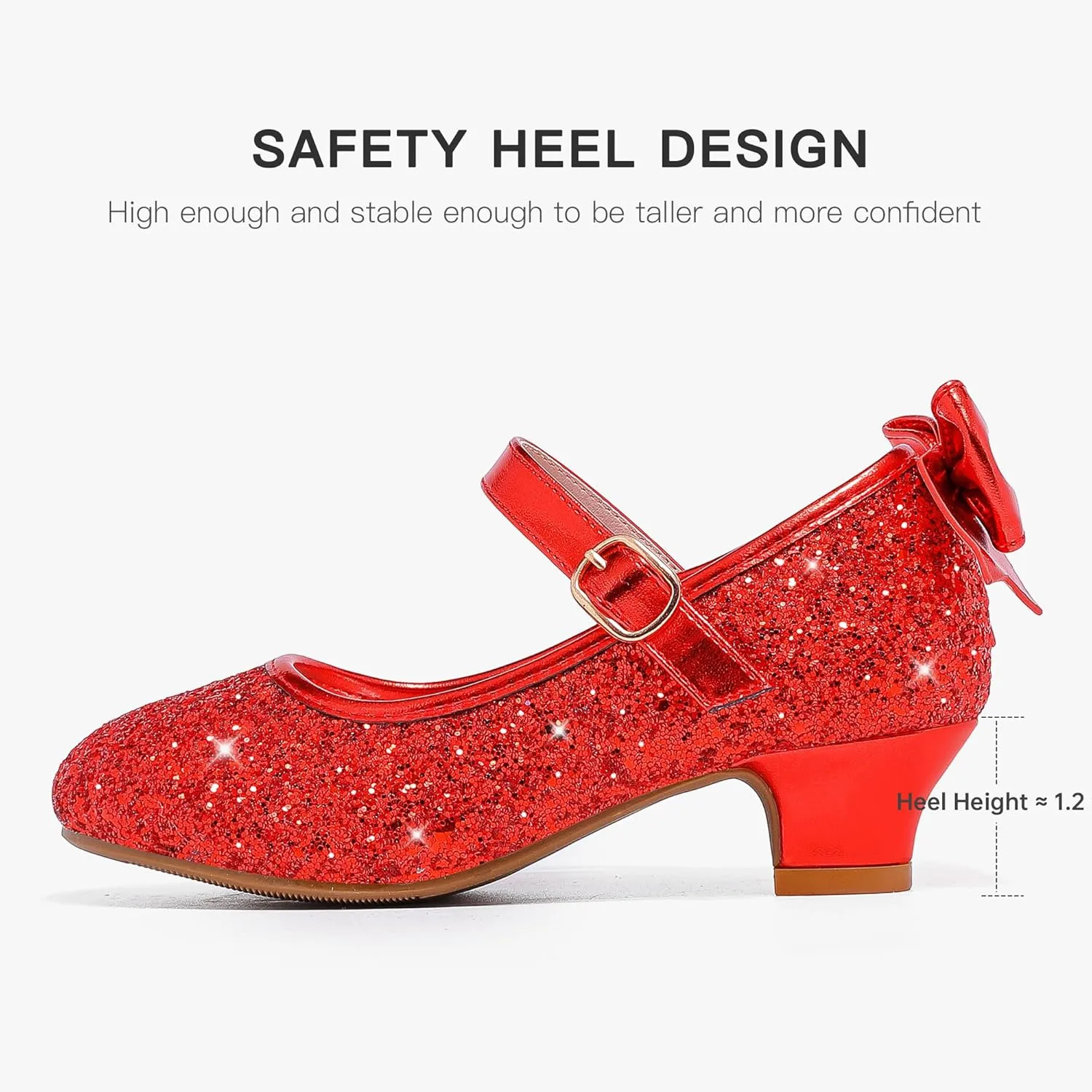 Dufannie Red Girls Low Heel Sparkly Princess Shoes Glitter Toddler Flats Casual Party Dress Shoes for Little Big Kids