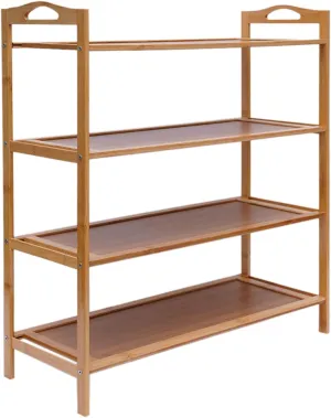 Eco-Friendly Bamboo Shoe Rack, 4-Tier Shoe Organizer with Large Capacity - Perfect for Bedroom, Closet, and Entryway Storage, Multi-Function Wooden Shoe Stand with Easy Assembly