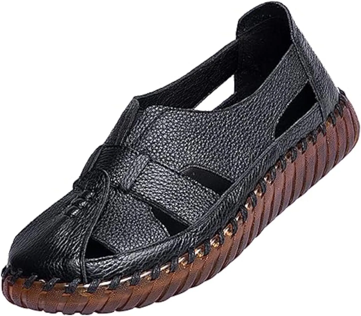 EFTCAL Women's Cowhide Closed Toe Hollow Out Slip On Loafers,Comfort Walking Flat Fisherman Sandals Casual Fashion Breathable Walking Shoes Driving Shoes