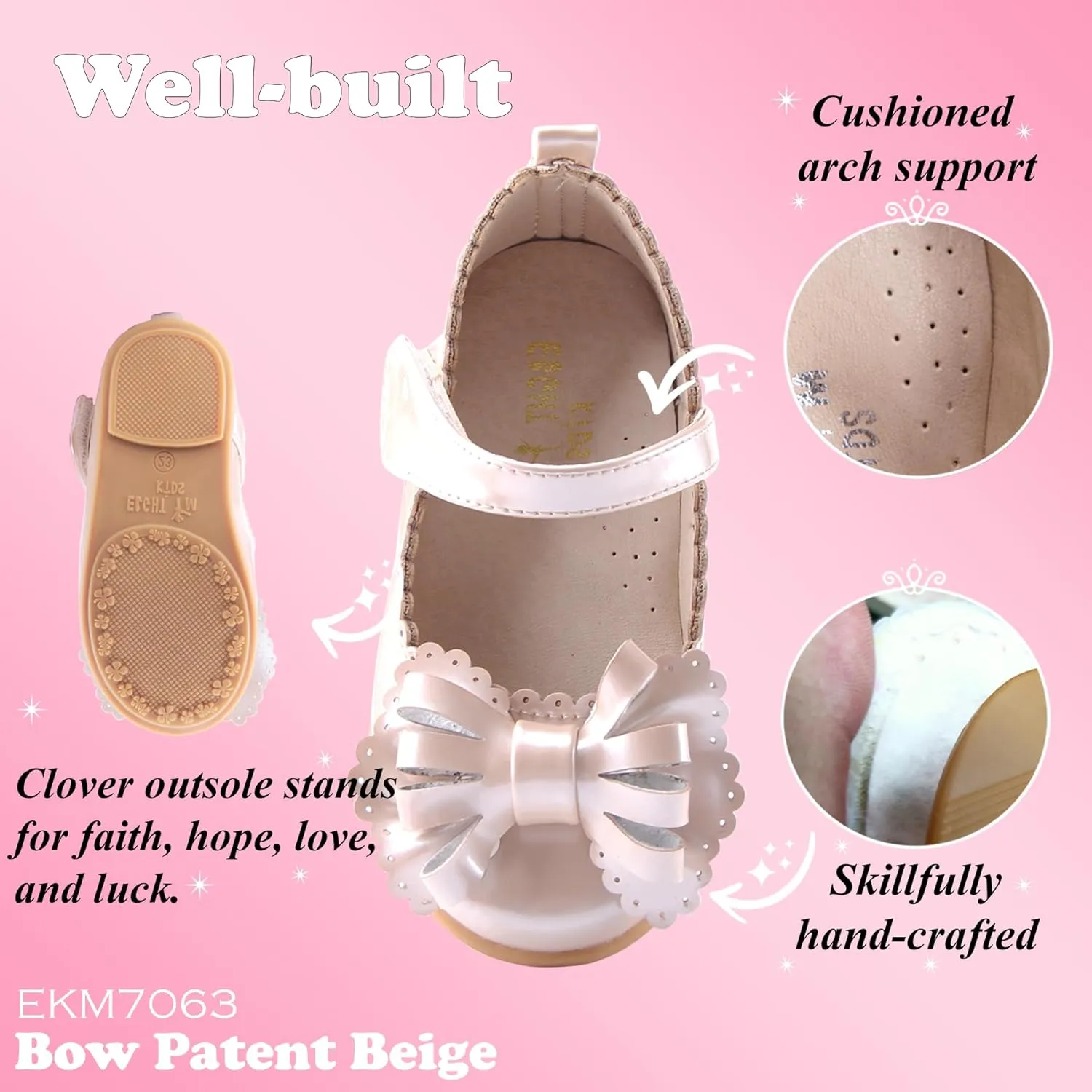 EIGHT KM Toddler Girls Dress Shoes – Girls Mary Jane Shoes | Mary Jane Flats - Ballet Flats – Party, Flower Girl, Wedding Dress Shoes for Girls – Comfortable & Non-Slip Design for Ages up to 7