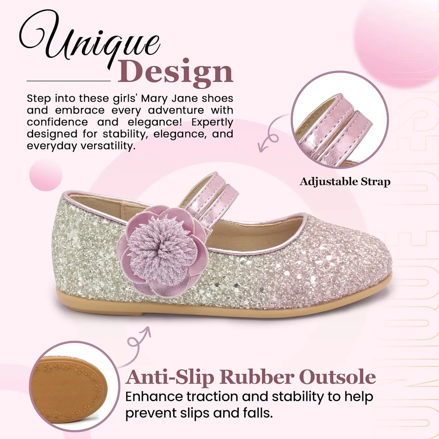 EIGHT KM Toddler Girls Dress Shoes – Girls Mary Jane Shoes | Mary Jane Flats - Ballet Flats – Party, Flower Girl, Wedding Dress Shoes for Girls – Comfortable & Non-Slip Design for Ages up to 7