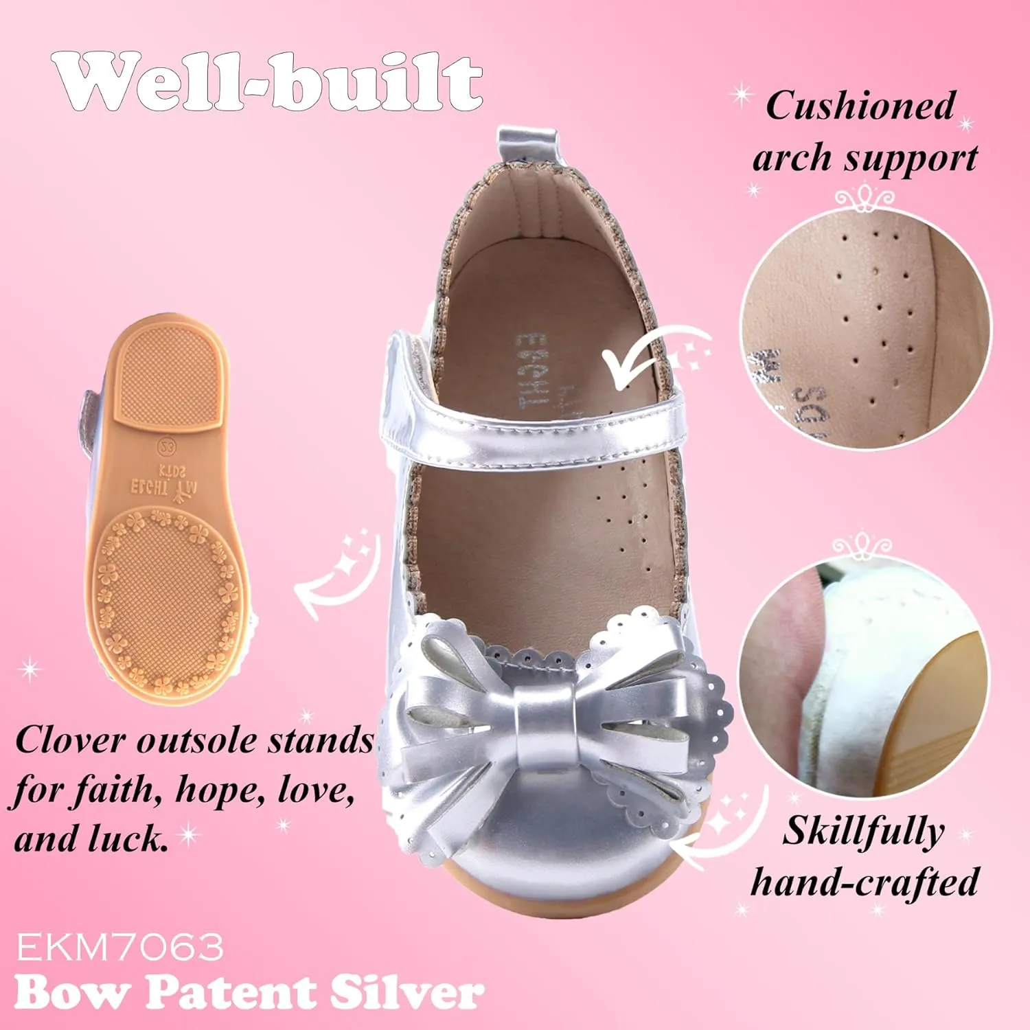 EIGHT KM Toddler Girls Dress Shoes – Girls Mary Jane Shoes | Mary Jane Flats - Ballet Flats – Party, Flower Girl, Wedding Dress Shoes for Girls – Comfortable & Non-Slip Design for Ages up to 7
