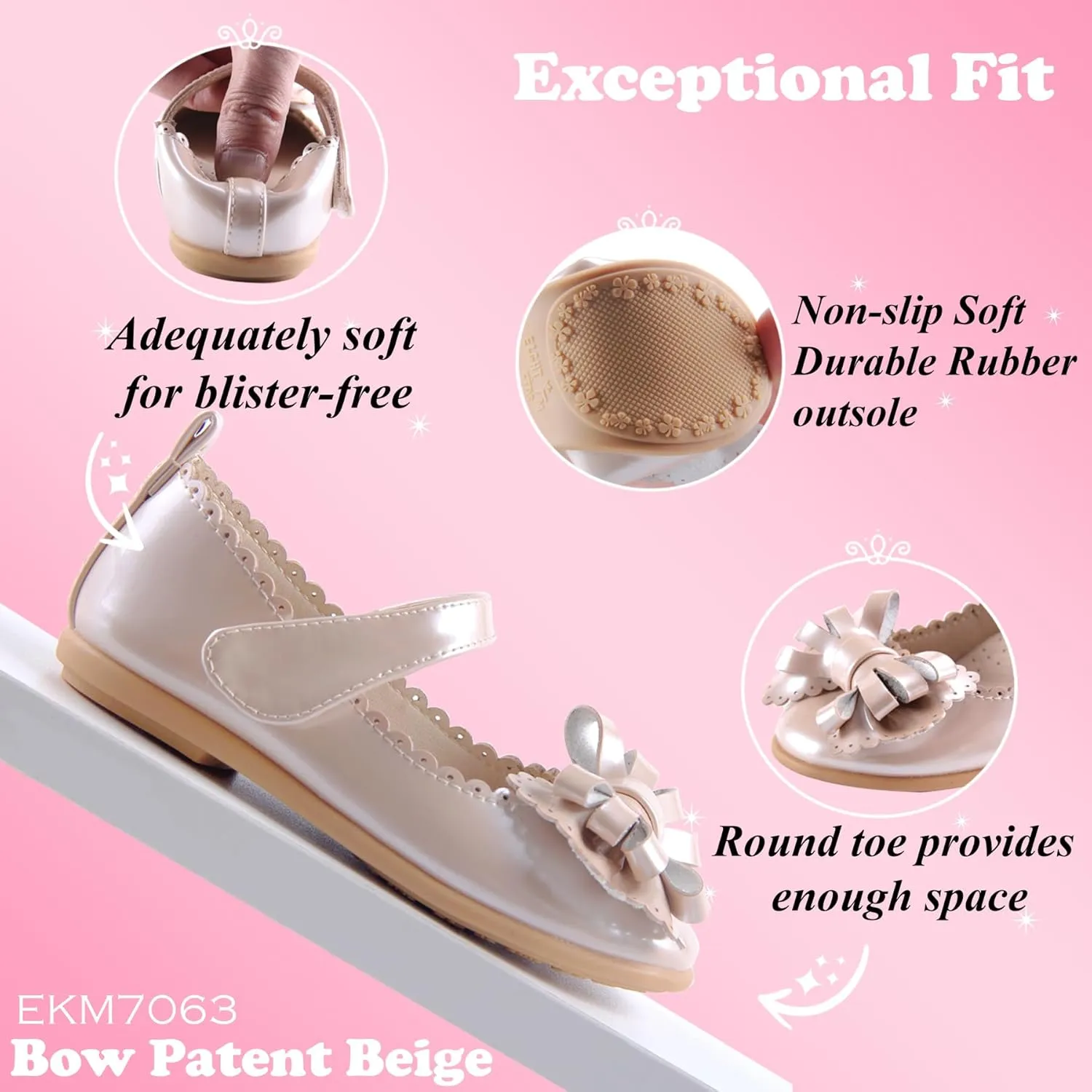 EIGHT KM Toddler Girls Dress Shoes – Girls Mary Jane Shoes | Mary Jane Flats - Ballet Flats – Party, Flower Girl, Wedding Dress Shoes for Girls – Comfortable & Non-Slip Design for Ages up to 7