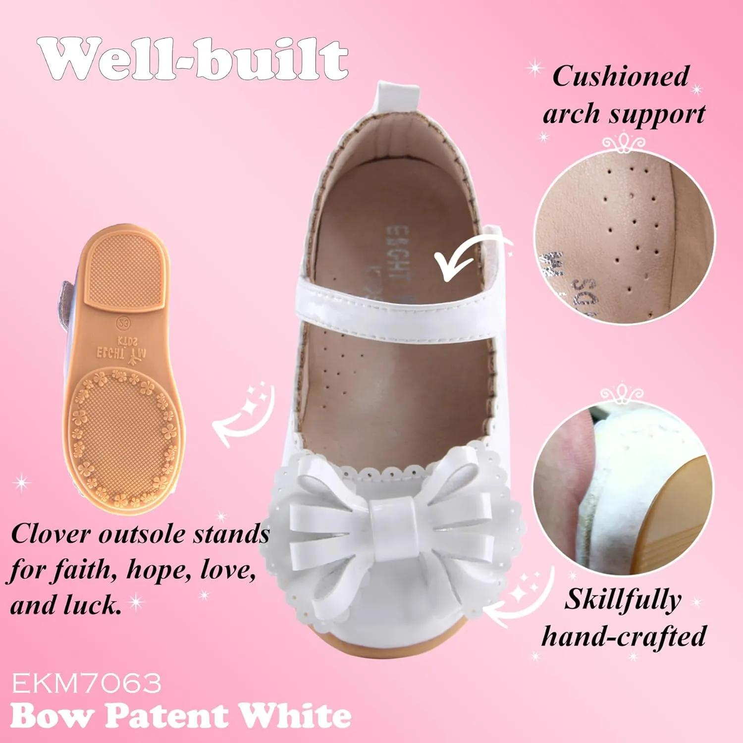 EIGHT KM Toddler Girls Dress Shoes – Girls Mary Jane Shoes | Mary Jane Flats - Ballet Flats – Party, Flower Girl, Wedding Dress Shoes for Girls – Comfortable & Non-Slip Design for Ages up to 7