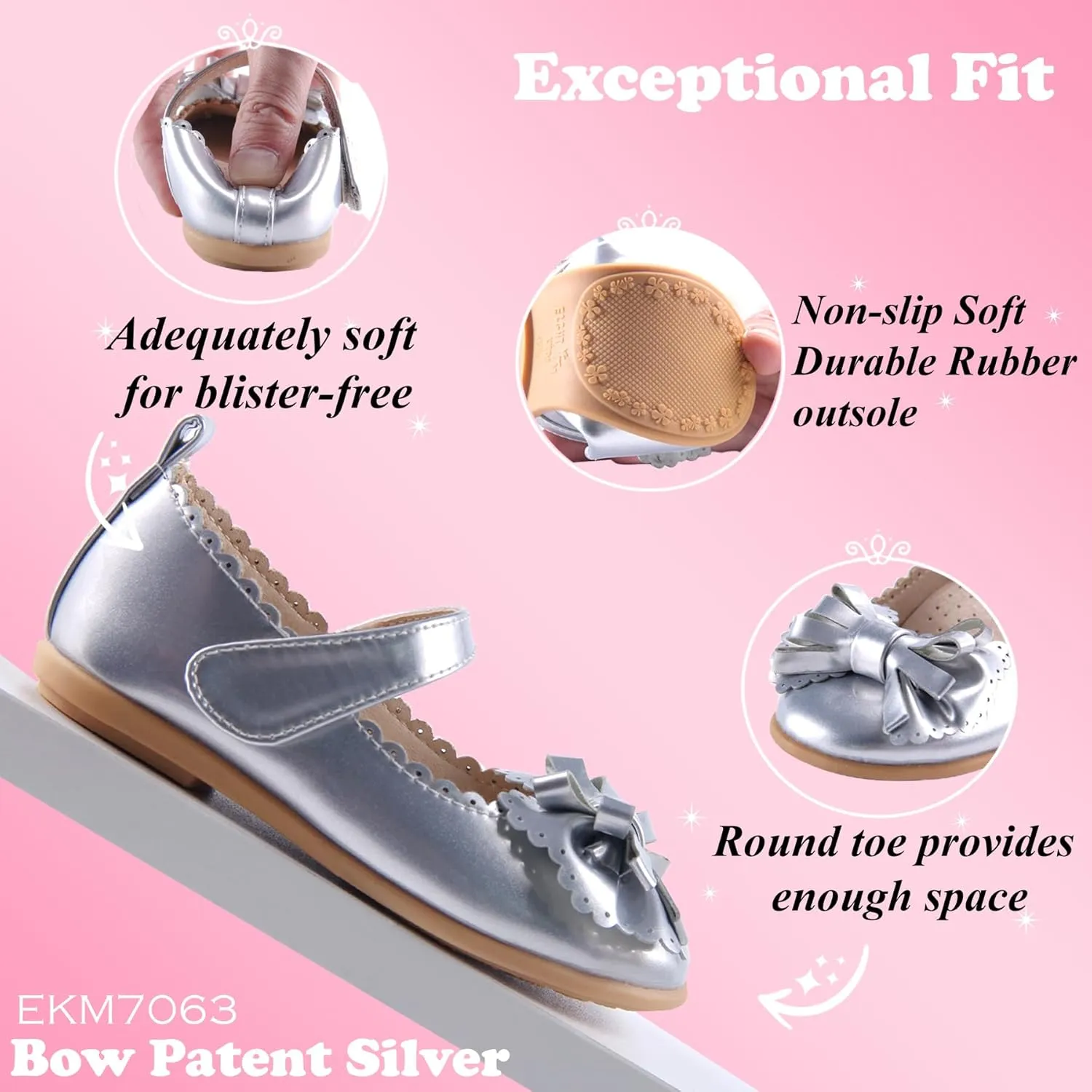 EIGHT KM Toddler Girls Dress Shoes – Girls Mary Jane Shoes | Mary Jane Flats - Ballet Flats – Party, Flower Girl, Wedding Dress Shoes for Girls – Comfortable & Non-Slip Design for Ages up to 7