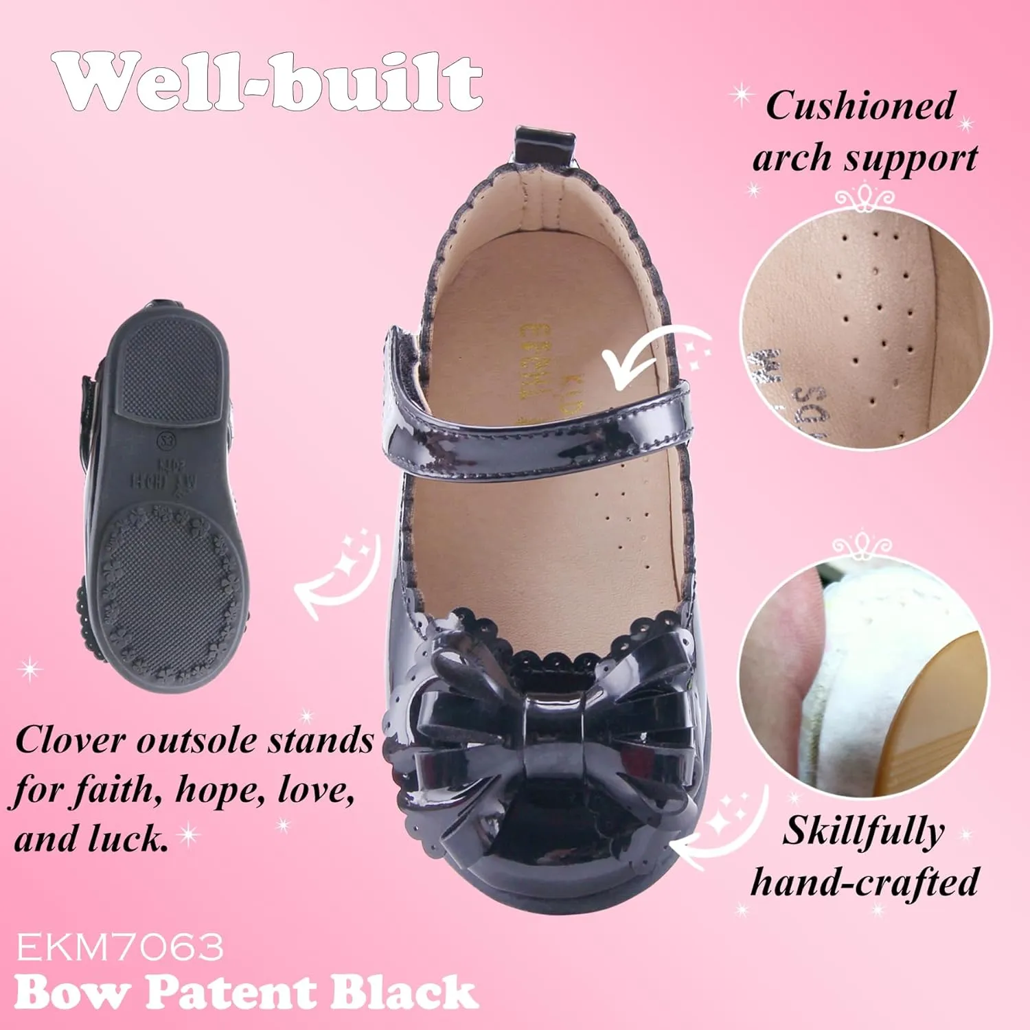EIGHT KM Toddler Girls Dress Shoes – Girls Mary Jane Shoes | Mary Jane Flats - Ballet Flats – Party, Flower Girl, Wedding Dress Shoes for Girls – Comfortable & Non-Slip Design for Ages up to 7