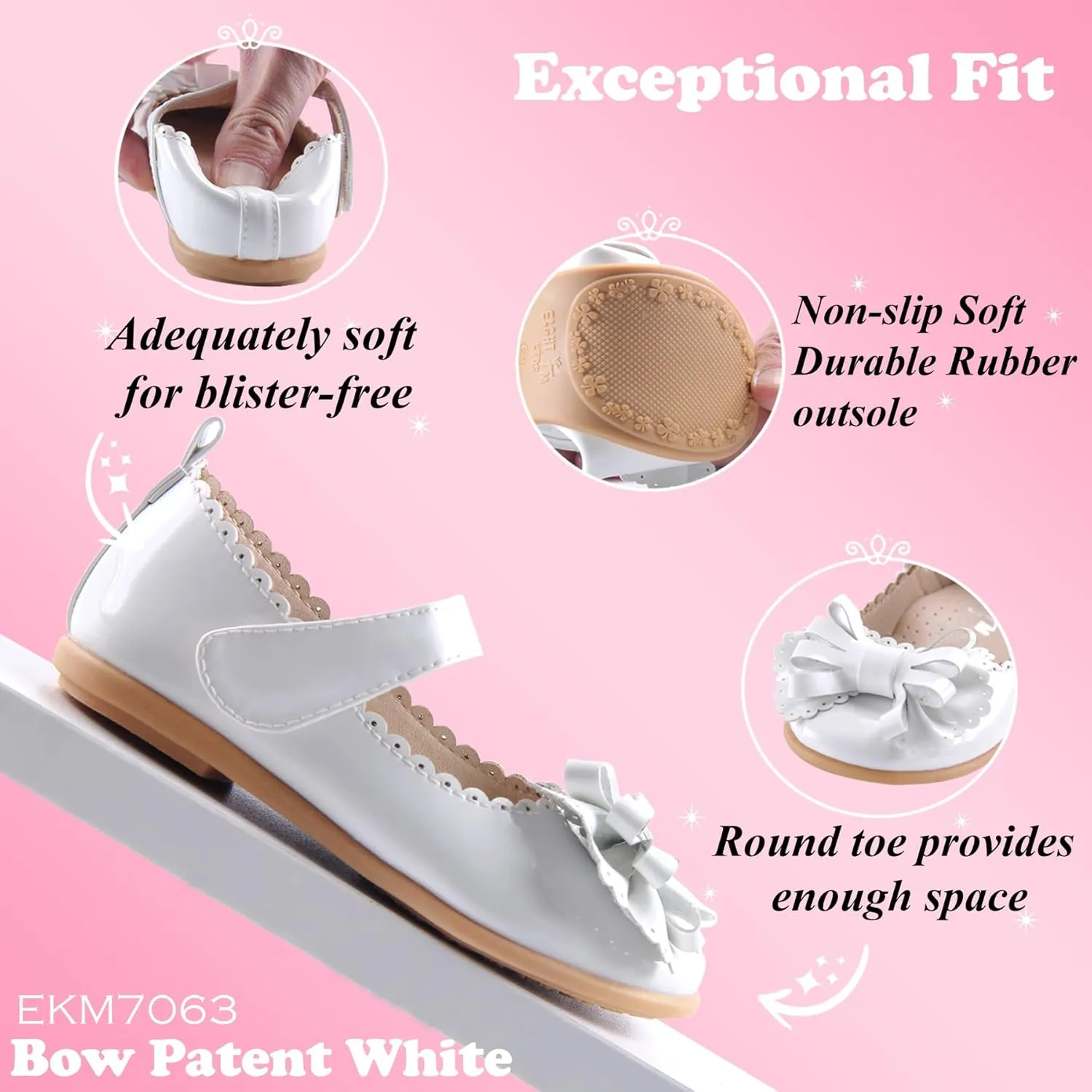 EIGHT KM Toddler Girls Dress Shoes – Girls Mary Jane Shoes | Mary Jane Flats - Ballet Flats – Party, Flower Girl, Wedding Dress Shoes for Girls – Comfortable & Non-Slip Design for Ages up to 7