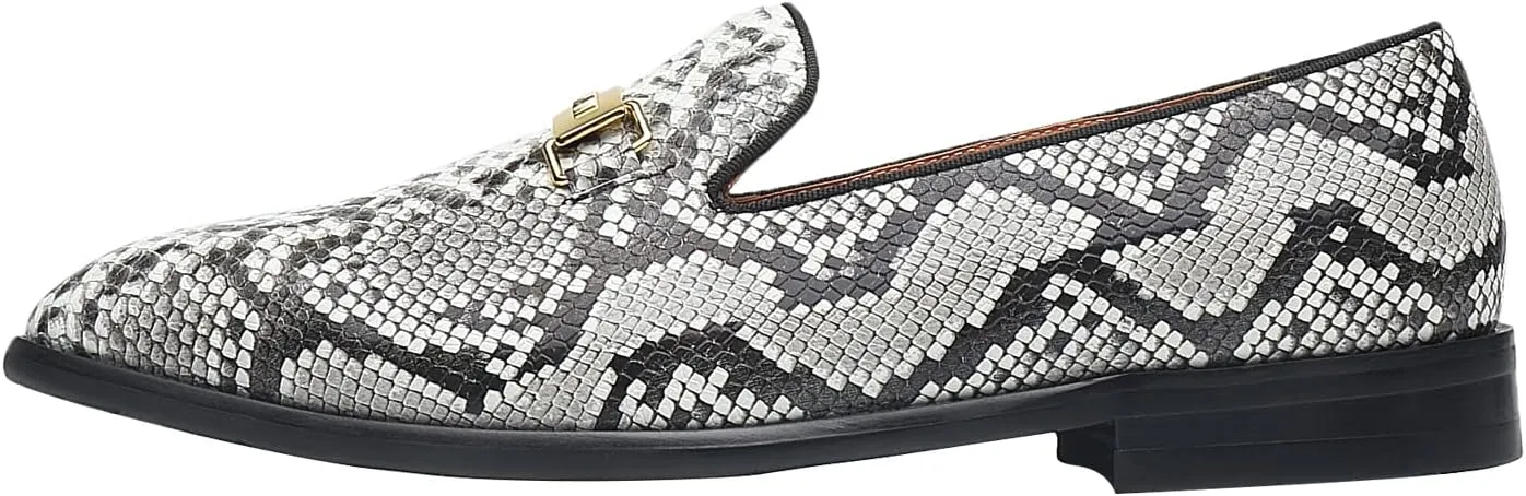 ELANROMAN Men's Gold Buckle Loafers Fashion Pull-on Penny Party Wedding Shoes