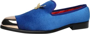 ELANROMAN Men's Loafers Gold Buckle Fashion Handmade Wedding Party Prom Shoes