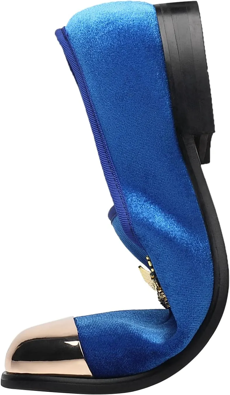 ELANROMAN Men's Loafers Gold Buckle Fashion Handmade Wedding Party Prom Shoes