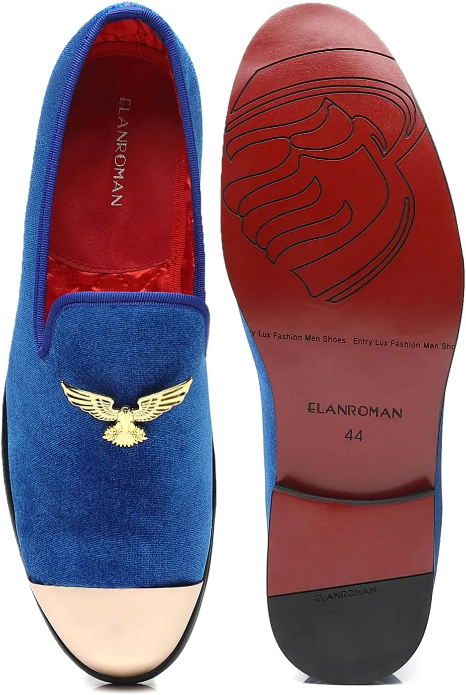 ELANROMAN Men's Loafers Gold Buckle Fashion Handmade Wedding Party Prom Shoes