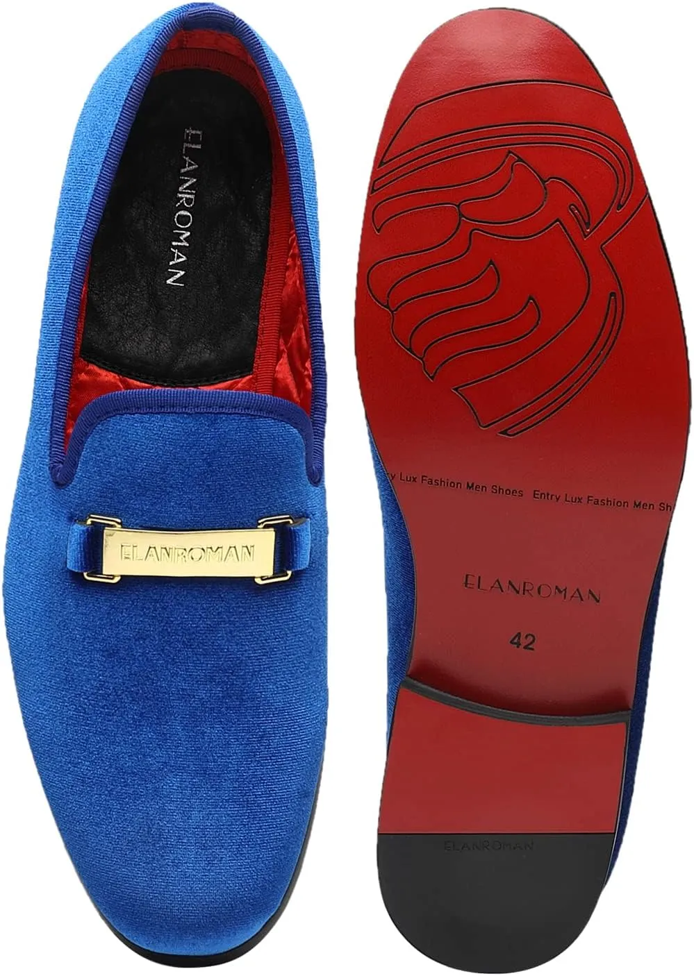ELANROMAN Men's Loafers Gold Buckle Fashion Handmade Wedding Party Prom Shoes