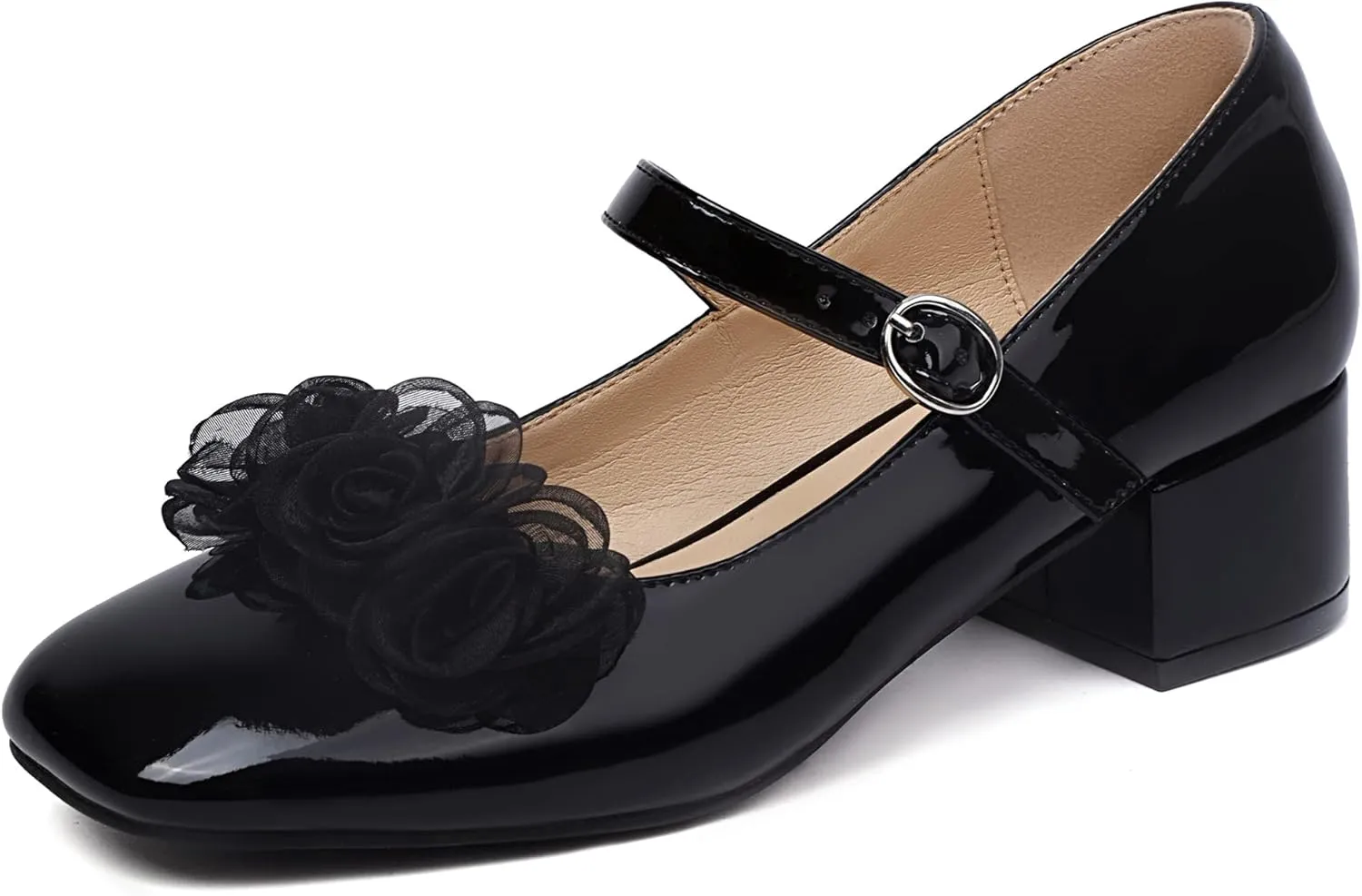 Elerhythm Women's Mary Jane Square Closed Toe Casual with Double Ankle Strap Dressy Flats Chunky Block Low Heel Elegantes Comfortable Soft Cute Shoes