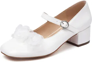 Elerhythm Women's Mary Jane Square Closed Toe Casual with Double Ankle Strap Dressy Flats Chunky Block Low Heel Elegantes Comfortable Soft Cute Shoes