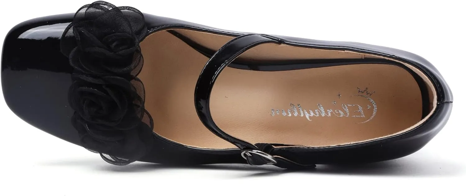 Elerhythm Women's Mary Jane Square Closed Toe Casual with Double Ankle Strap Dressy Flats Chunky Block Low Heel Elegantes Comfortable Soft Cute Shoes
