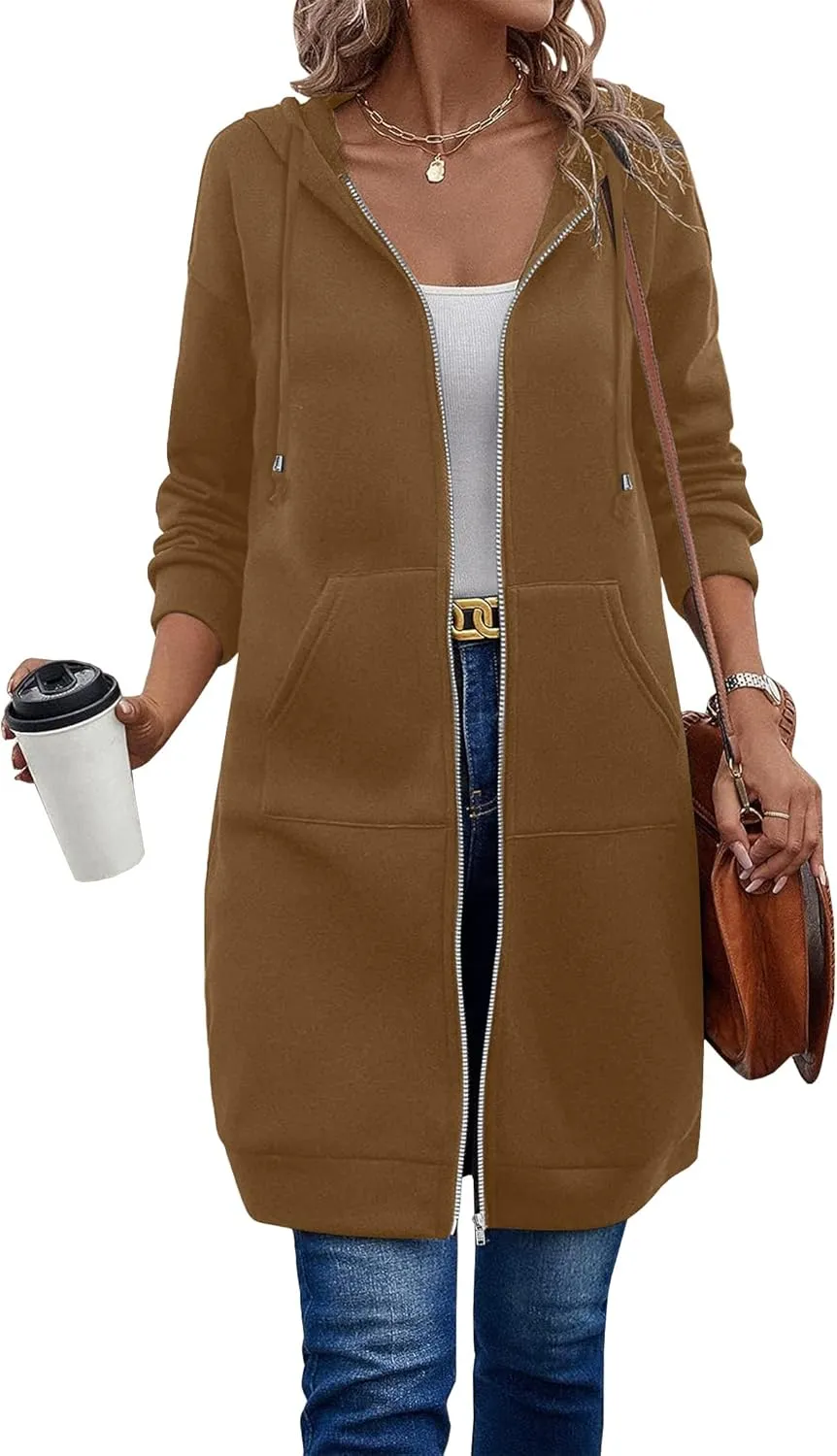 ELESOL Women Casual Zip up Fleece Hoodies Tunic Sweatshirt Long Hoodie Jacket S-XXXL