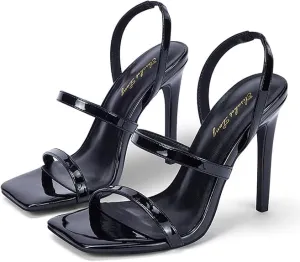 Elisabet Tang 4.3 Inch Open Toe Strappy Square Toe Heels Stiletto for Women