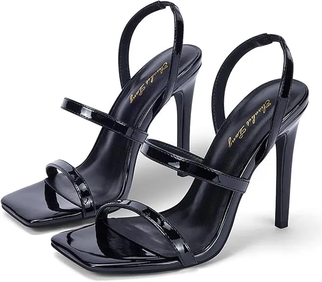 Elisabet Tang 4.3 Inch Open Toe Strappy Square Toe Heels Stiletto for Women