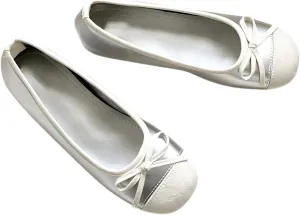 Ellniges]【 Mary Jane Flats Women's Breathable Ballet Shoes with Elastic Collar - Lightweight Casual Slip Ons for Office & Travel, New Chinese Style Silver Loafers with Arch