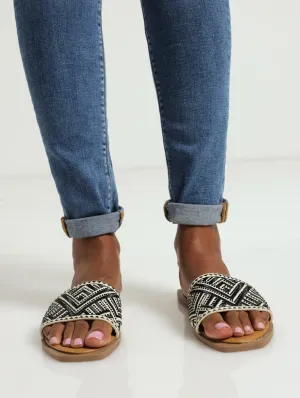 Emboidered Mule Sandal - Natural