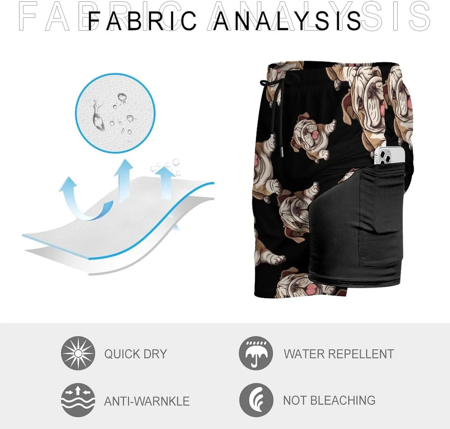 English Bulldog Men's Swim Trunks Quick Dry Board Shorts Swimwear Beach Shorts with Compression Liner