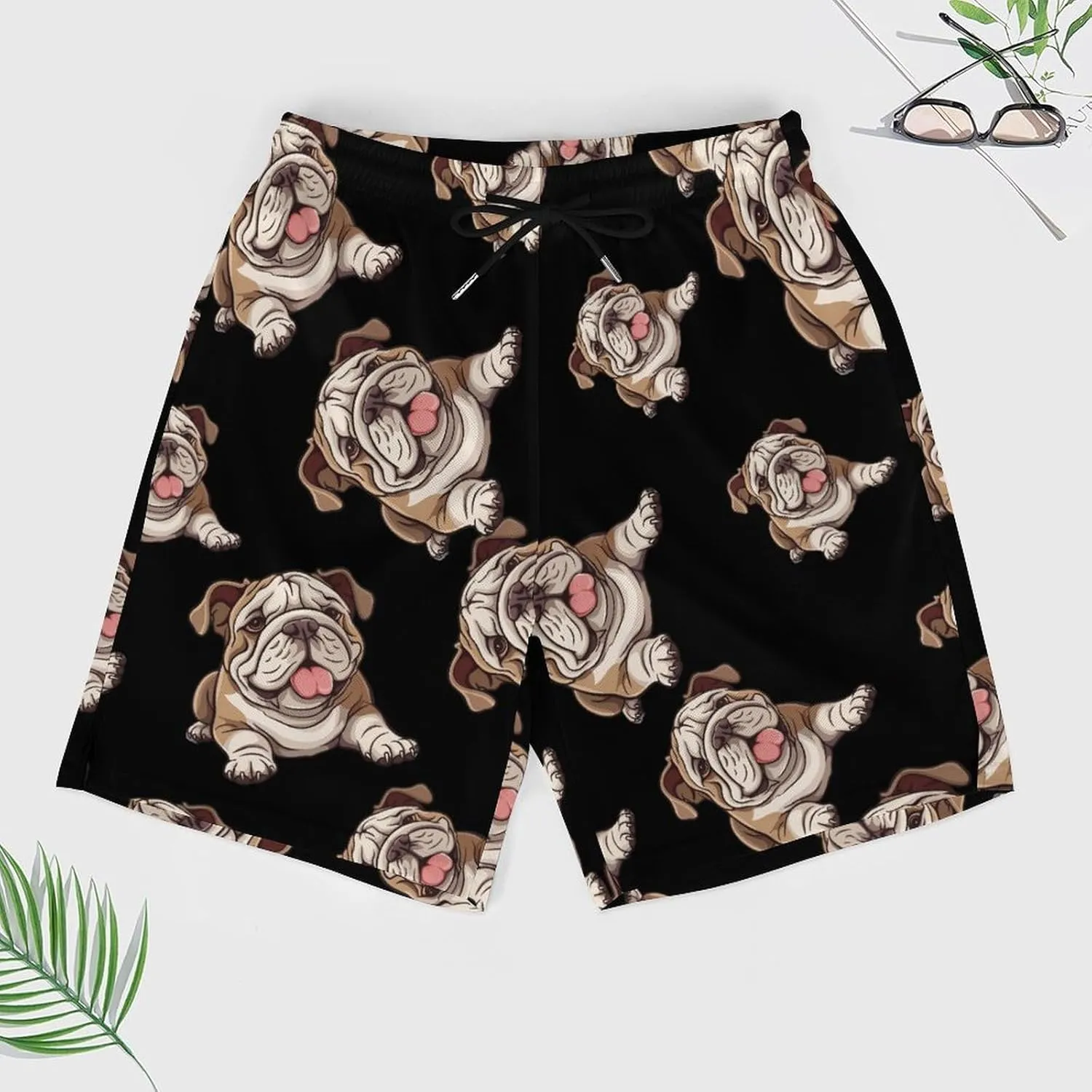 English Bulldog Men's Swim Trunks Quick Dry Board Shorts Swimwear Beach Shorts with Compression Liner