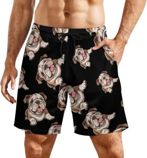 English Bulldog Men's Swim Trunks Quick Dry Board Shorts Swimwear Beach Shorts with Compression Liner