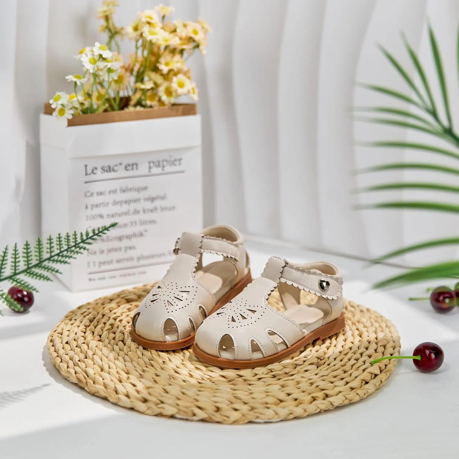 ESTINE Toddler Girls Little Kids Close Toe Sandals - Flower Girl Dress Flats Summer Shoes