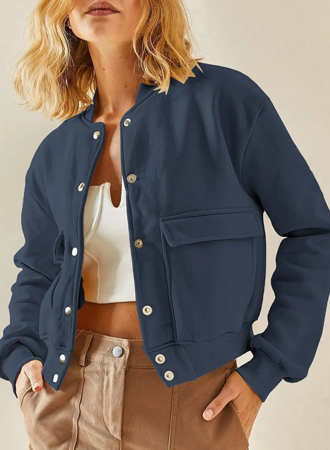 EVALESS Womens Jacket 2024 Fall Winter Long Sleeve Stand Collar Shacket with Side Pocket Lightweight Coat