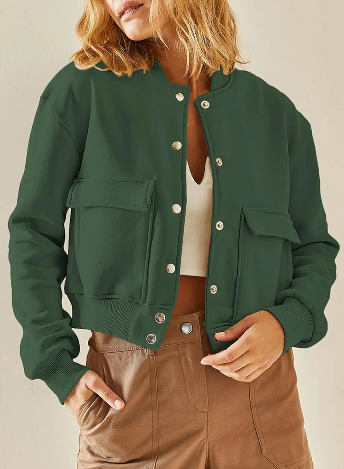 EVALESS Womens Jacket 2024 Fall Winter Long Sleeve Stand Collar Shacket with Side Pocket Lightweight Coat
