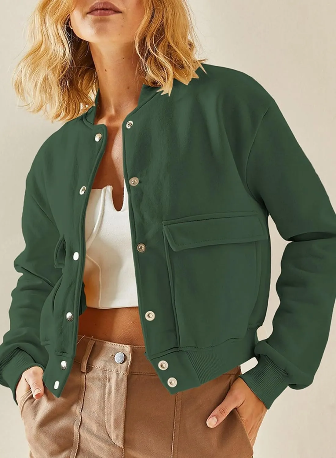 EVALESS Womens Jacket 2024 Fall Winter Long Sleeve Stand Collar Shacket with Side Pocket Lightweight Coat