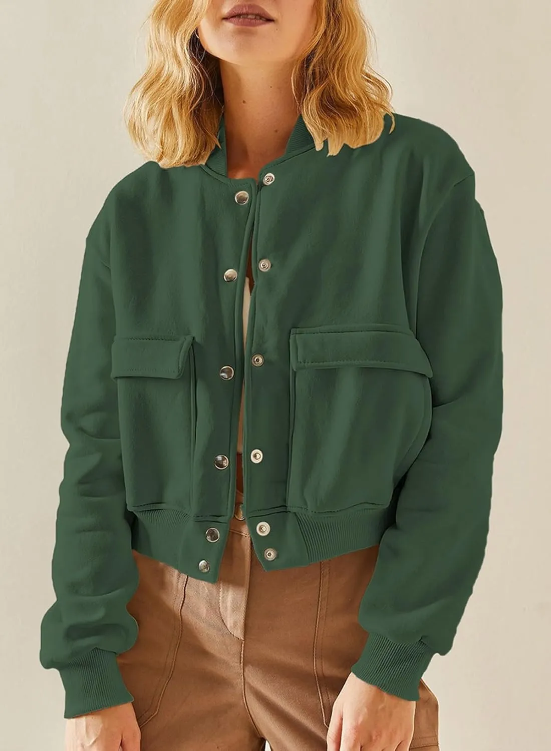 EVALESS Womens Jacket 2024 Fall Winter Long Sleeve Stand Collar Shacket with Side Pocket Lightweight Coat