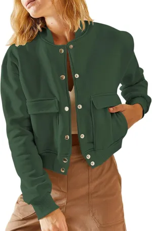 EVALESS Womens Jacket 2024 Fall Winter Long Sleeve Stand Collar Shacket with Side Pocket Lightweight Coat